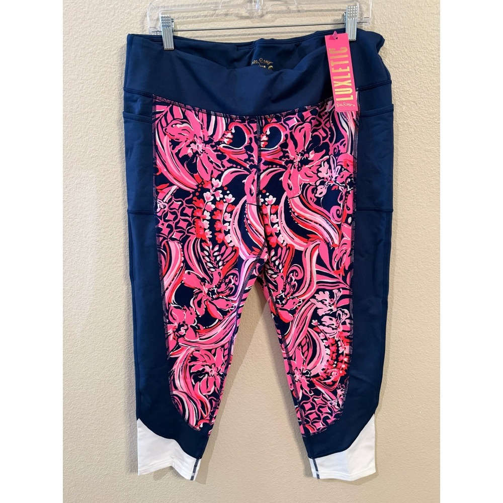 Lilly Pulitzer Luxletic Weekender Mid Rise Mid Leggings Flirty Fishs Feathe XXL